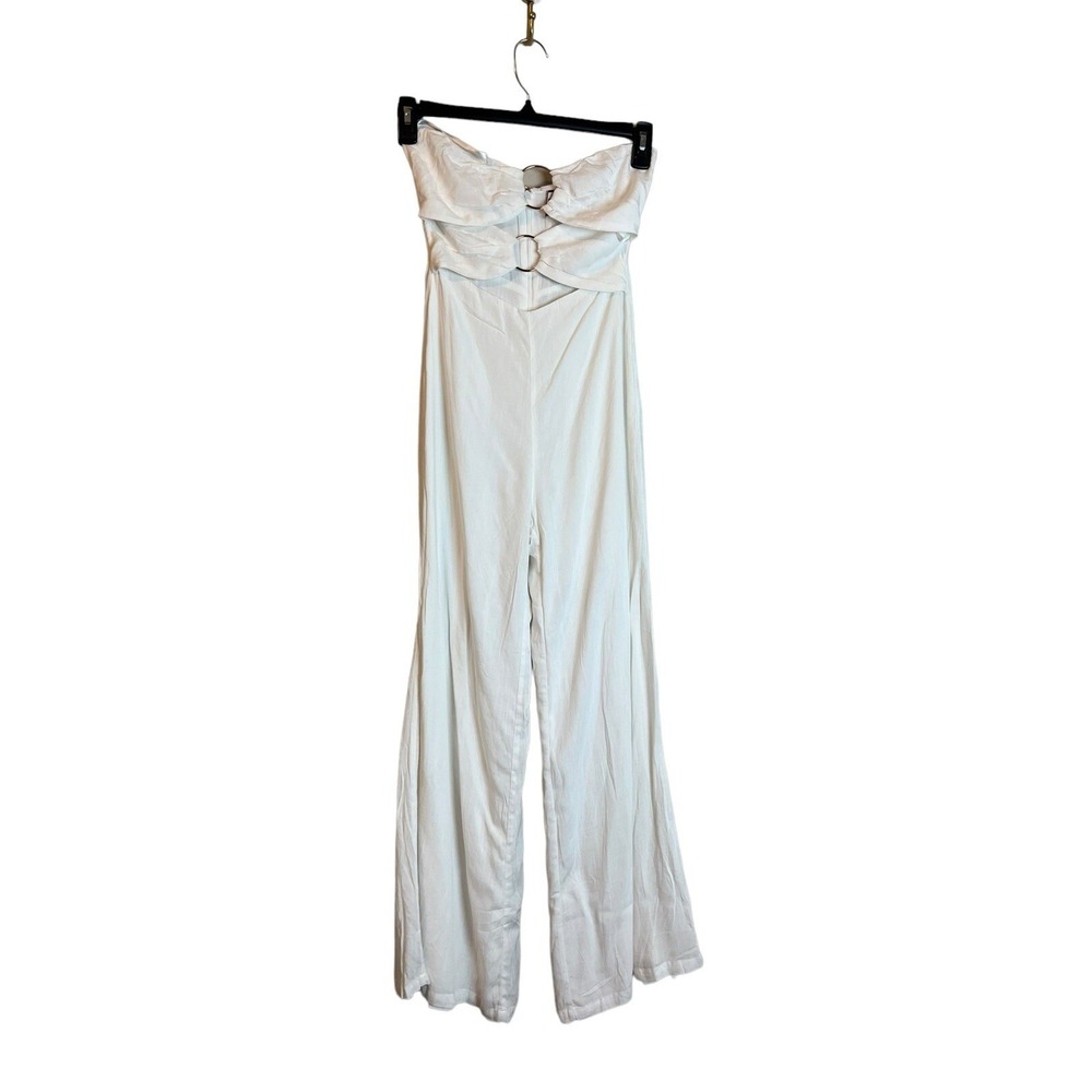 Runaway The Label Etta Jumpsuit XS US 2 White Wide Leg Strapless Ring Detail - Picture 3 of 9